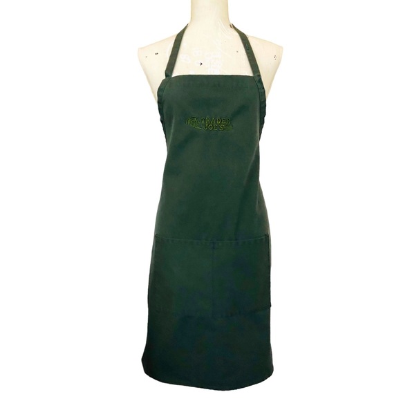 TRADER JOES Demo Crew RARE Dark Green Apron Front Utility Pockets Adjustable - Picture 1 of 7